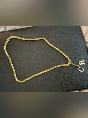 Carolina Herrera Gold Rope Chain Necklace with CH Pendant